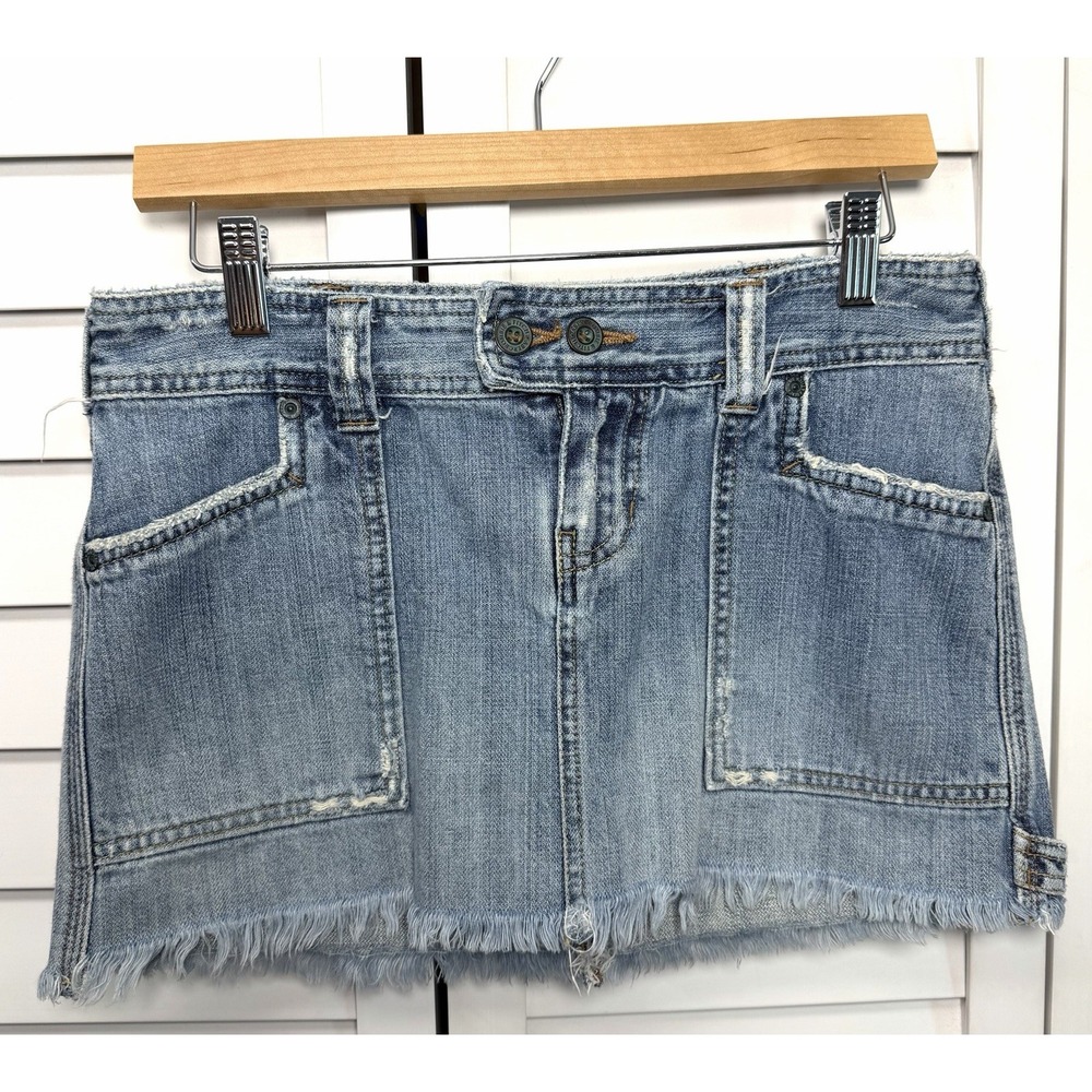 Abercrombie & Fitch Y2K Distressed Low Rise Denim Mini Skirt Women's Size 0